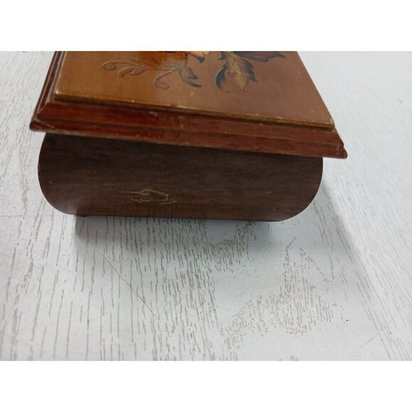 Vintage Wood Jewelry Box Hinged Lid Mirrored Lacquered Floral Design Storage - Picture 4 of 8